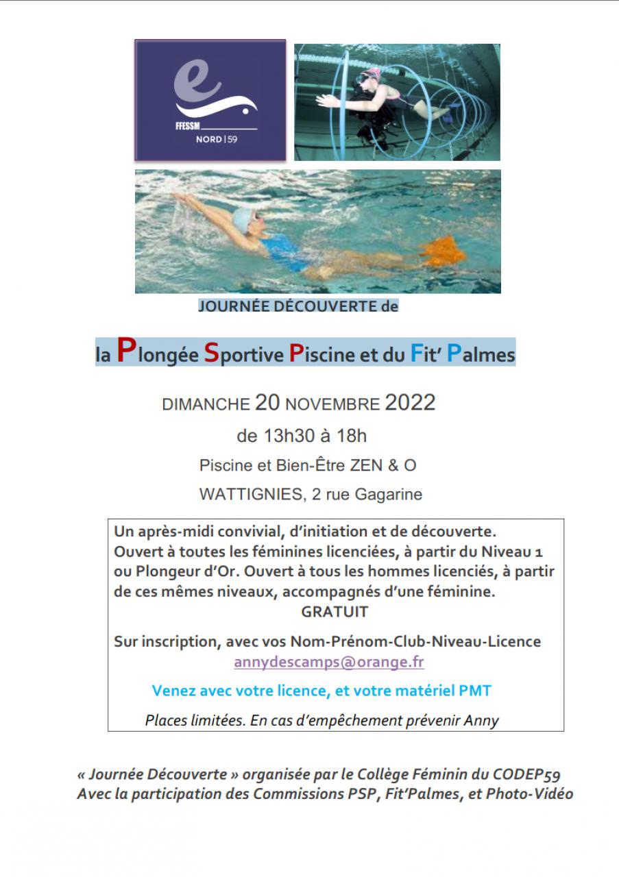 JOURNÉE DÉCOUVERTE de la Plongée Sportive Piscine et du Fit’ Palmes : novembre 2022